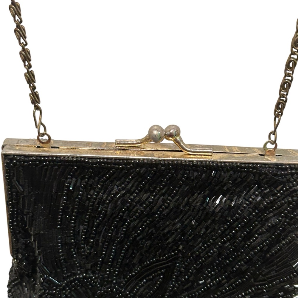 Women’s Vintage Black Beaded Clutch Shoulder Bag Purse Formal Elegant Party - Picture 3 of 10